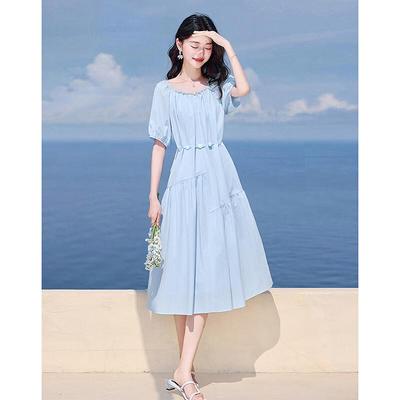 Sishui Nianhua Elegant Short-Sleeve A-Line Mid-Length Dress