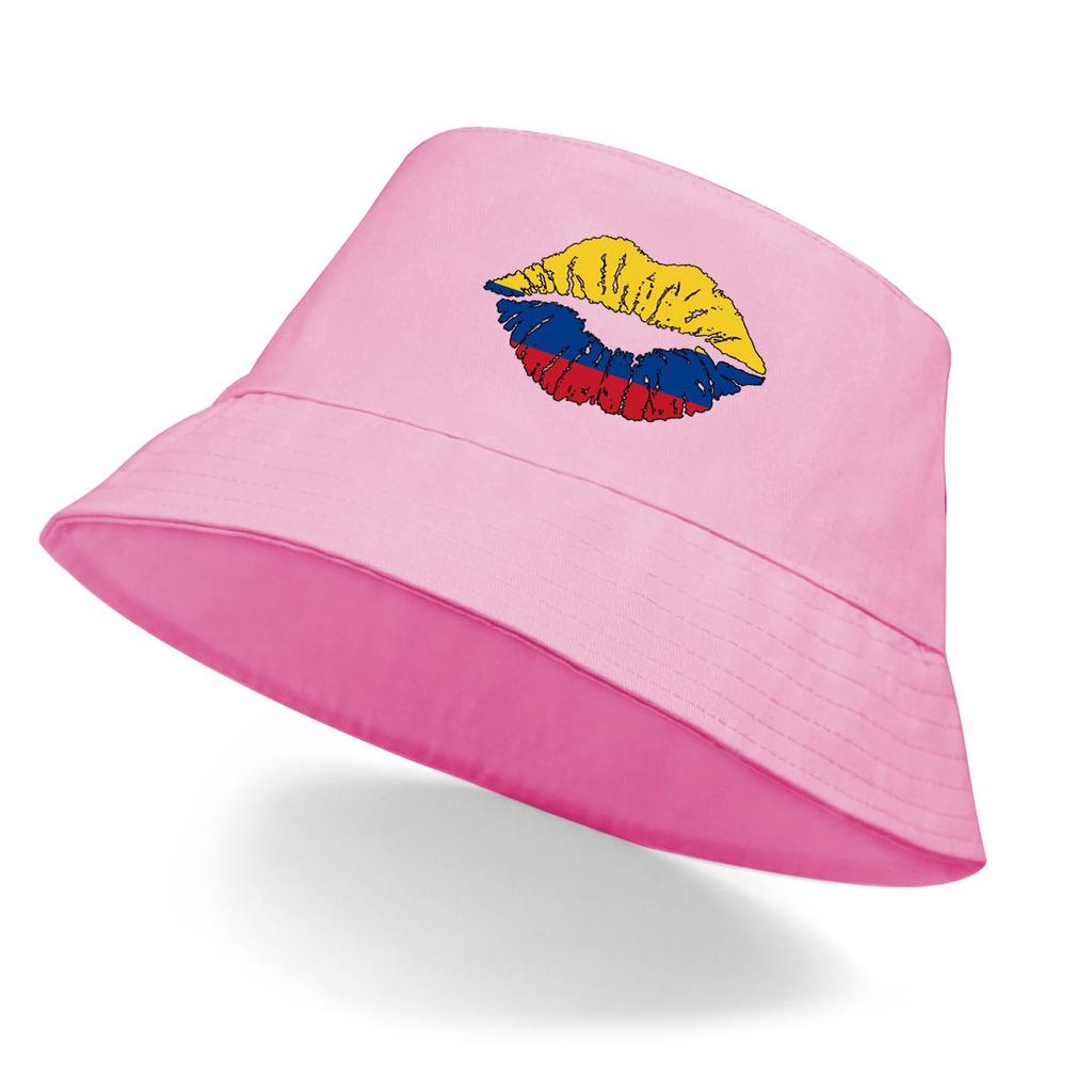 National Flag of Colombian Lip Mouth Print Bucket Hat , Patriotic Fisherman Cap Beach Wide Brim Sun Protection Basin Cap