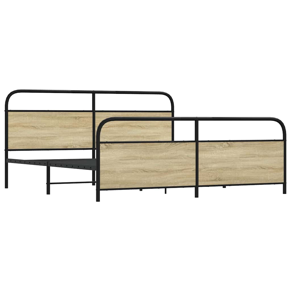 Metal Bed Frame without Mattress Sonoma Oak Finish 193 x 203 cm