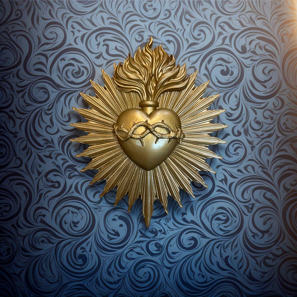 1pc Gothic Sacred Heart Wall Plaque-Religious Home Decor with Golden Rays, Resin Catholic Wall Hanging-Ornate Chapel Decoration