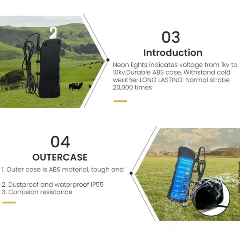 10000V Digital Electric Fence Electric Tester Waterproof Easy Carry Tool Easy To Carry for Farm Livestock Fencing Systems