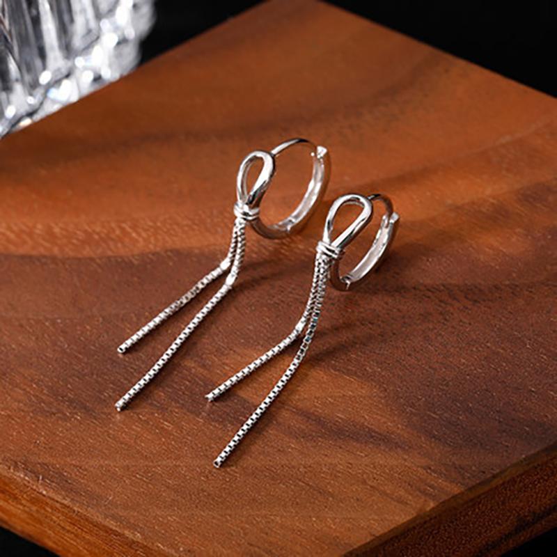 Fashionable And Creative Silver Color Knotted Earrings Suitable For Men And Women Simple Tassel Chain Earrings Daily Jewelry Gifts