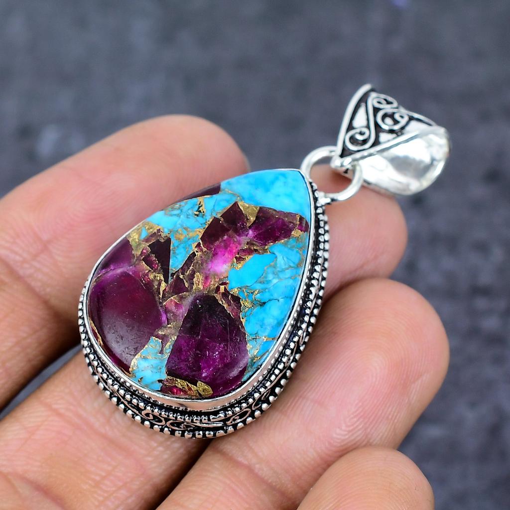 Natural Cotton Candy Gemstone 925 Sterling Silver Jewelry Pendant 2.01" ET-4784