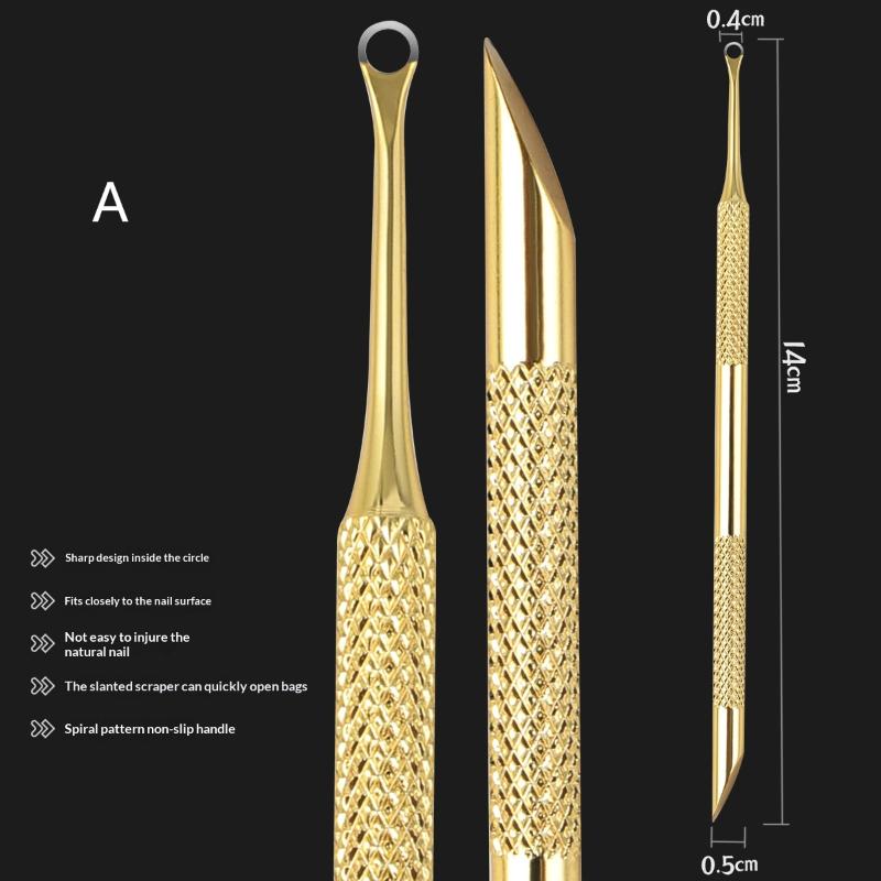 Double-Ended Nail Beveled Head Cuticle Pusher Remover Stainless Steel Cuticle Remover Manicure Sticks Nail Grinding File