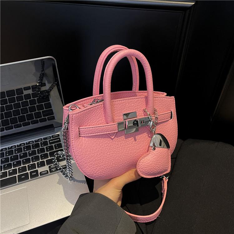 New High-end Lychee Pattern Love Contrasting Platinum Bag Portable Shoulder Crossbody Women's Bag