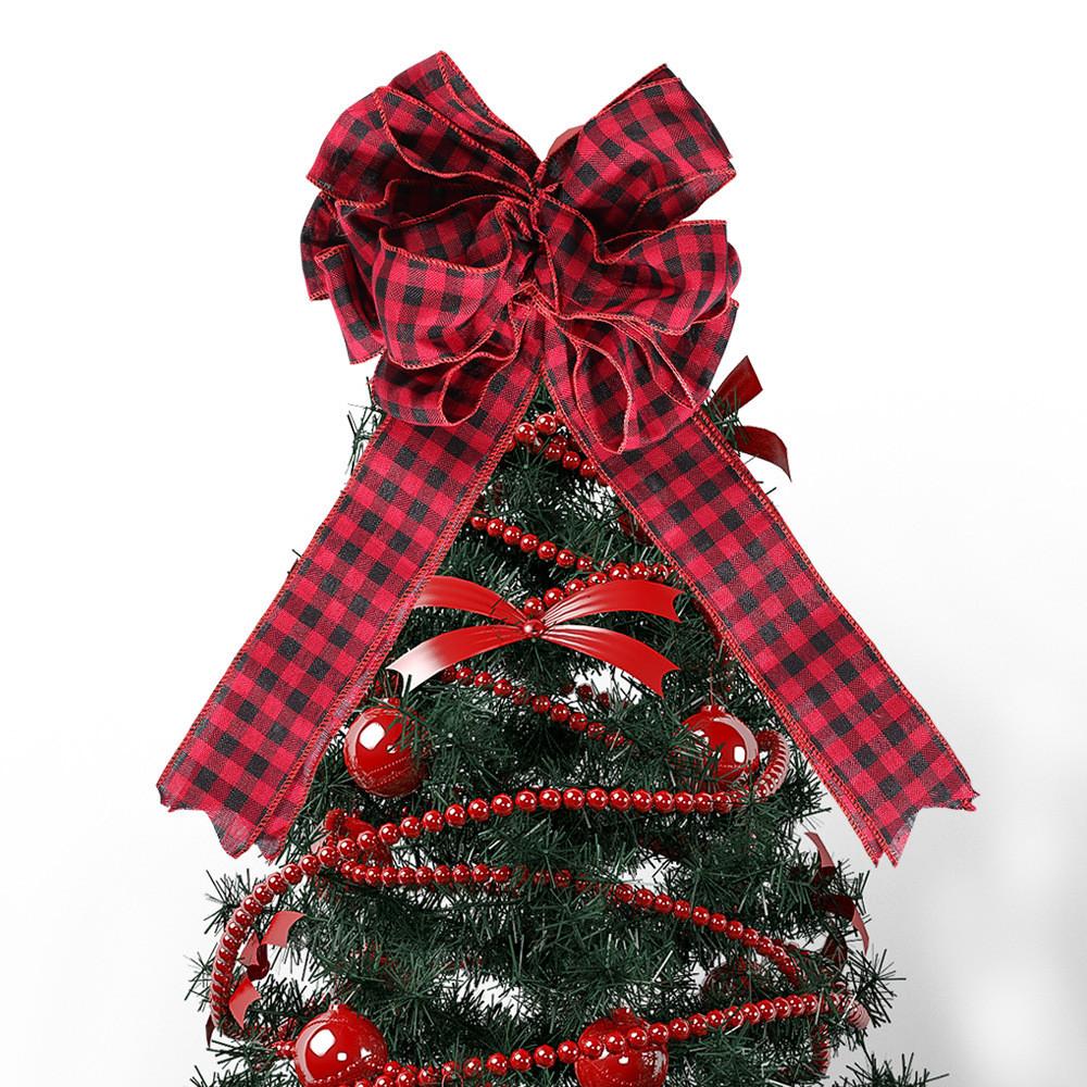 Red Unique Large And Black Checkered Christmas Tree Top Bow For Vibrant Celebrations Holiday