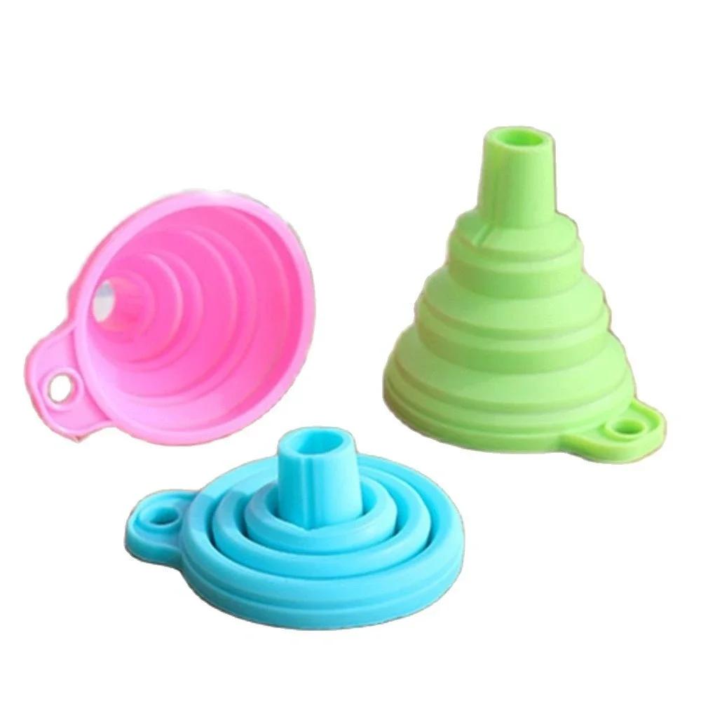 Household Telescopic Funnel Kitchen Packaging High Temperature Resistant Funnel Mini Folding Funnel Kitchen Tools 4 Colors 1 Pac