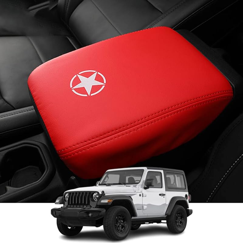 Kakash Custom Interior Accessories for Jeep Gladiator JT/Wrangler 4xe/Wrangler JL/JLU 2018-2023 Leather Center Console Cover Armrest Pad,Waterproof
