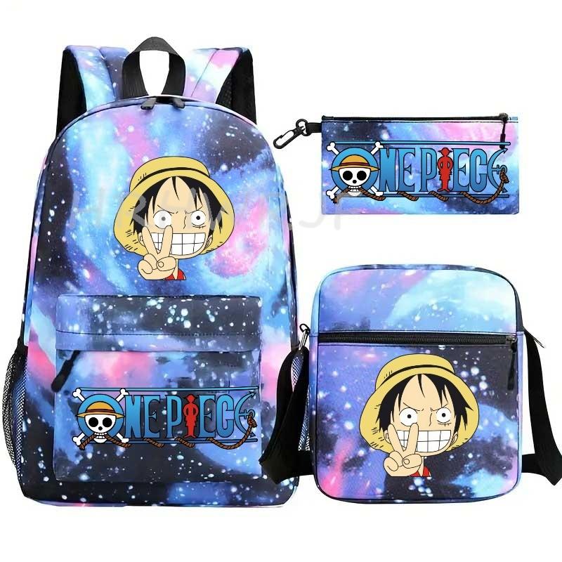 Anime ONE PICEC Backpack Monkey D Luffy Capacity Casual Student SchoolBag 3pcs Lightweight Women Men Travel Casual Mochilas