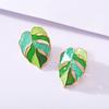 1 Pair Of Women Earrings Alloy Bohemian Style Drop Oil Green Leaf Earrings