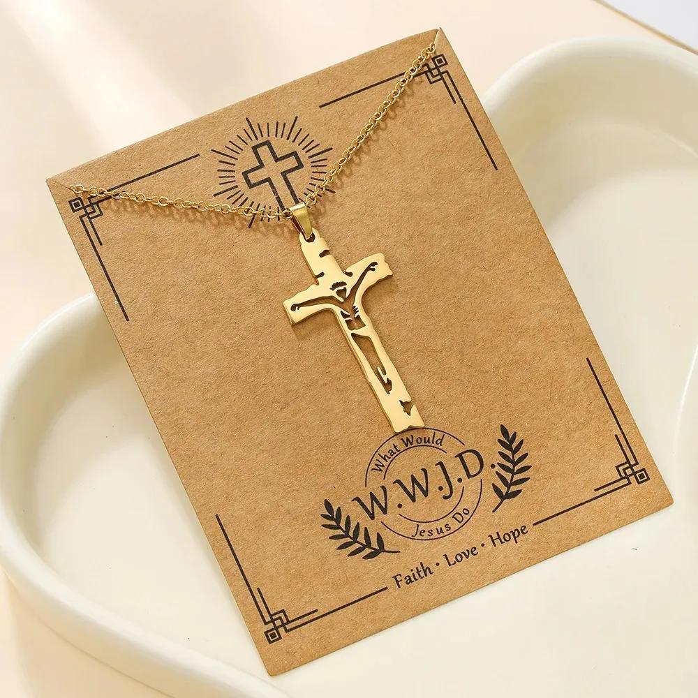 Stainless Steel Christian Tree Cross Necklace for Women Men Pendant Necklaces Retro Religion Jewelry Gift New Design Bijoux