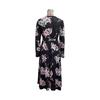 Women Elegant High Waist V-neck Chiffon Dress Long Sleeve A-Line Mid-Length Print Autumn Winter Fashion