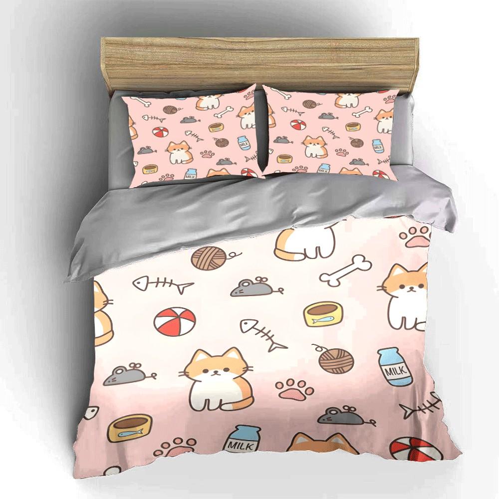 Cute Cat-Themed Essentials Set Exquisite Three-Piece Bedding Set Gift For Kids And Adults EU Twin 135X200cm&set