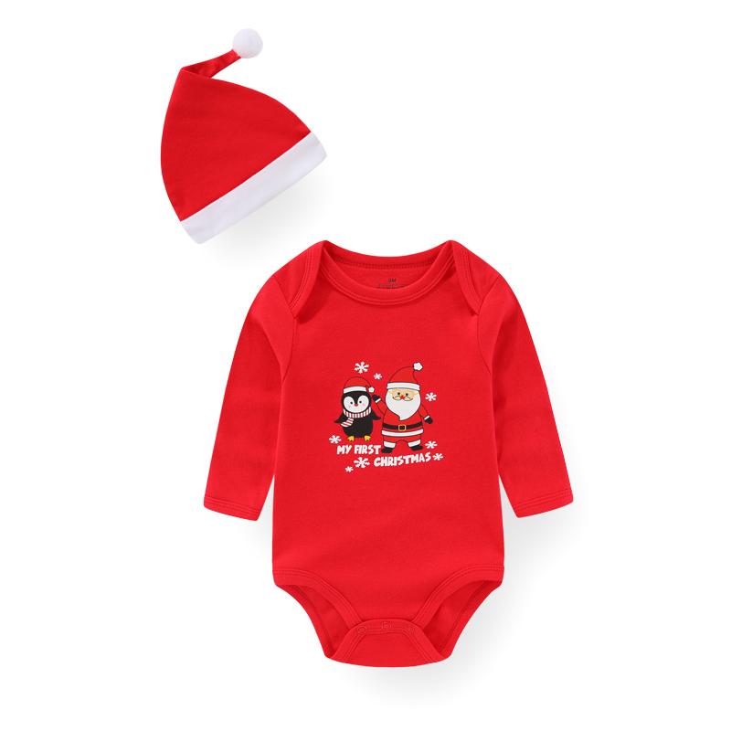 

Kiddiezoom 2 шт. комплект детской рождественской одежды детский красный комбинезон Санта-Клауса с длинными рукавами шляпа Пингвин милая одежда для новорожденных комбинезоны пижамы подарки боди 0-3Months