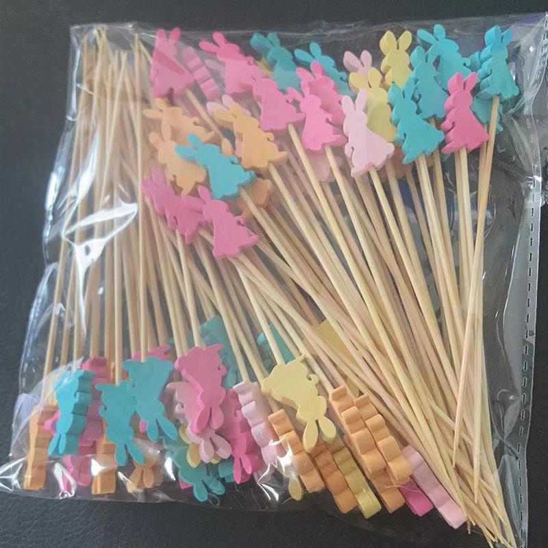 

100pcs Colorful Easter Fruit Sticks Bunny Easter Egg Cake Sandwich Bamboo Sticks Carrot Rabbit Happy Kids Birthday Party Decor