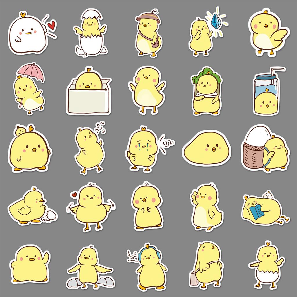 50 Pictures of Little Yellow Chicken Doodle Personality Cartoon Cute Hand-painted DIY Mobile Phone Case Suitcase Stickers Waterproof