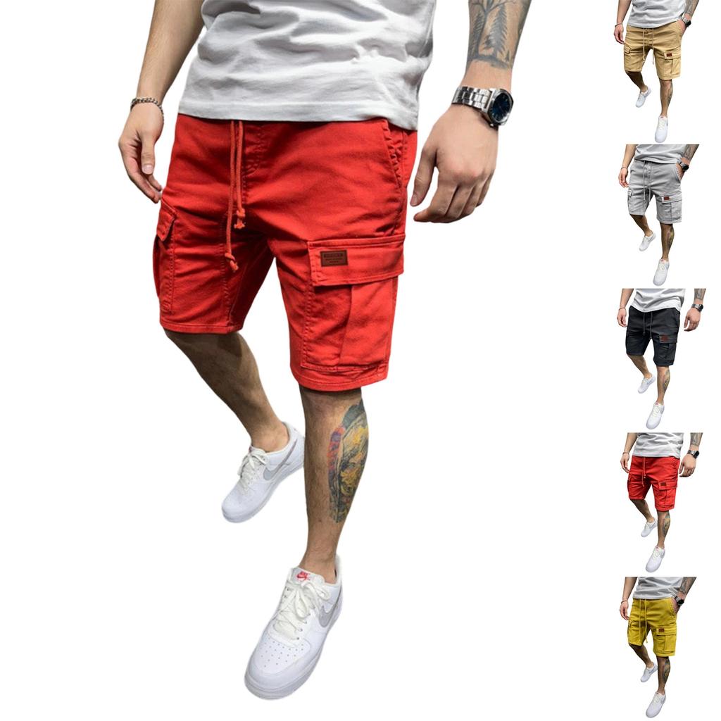 Men's Multi Pocket Cargo Shorts Relaxed Fit Straight Leg Athletic Five Pocket Shorts with Drawstring Waistband for Outdoor Activities