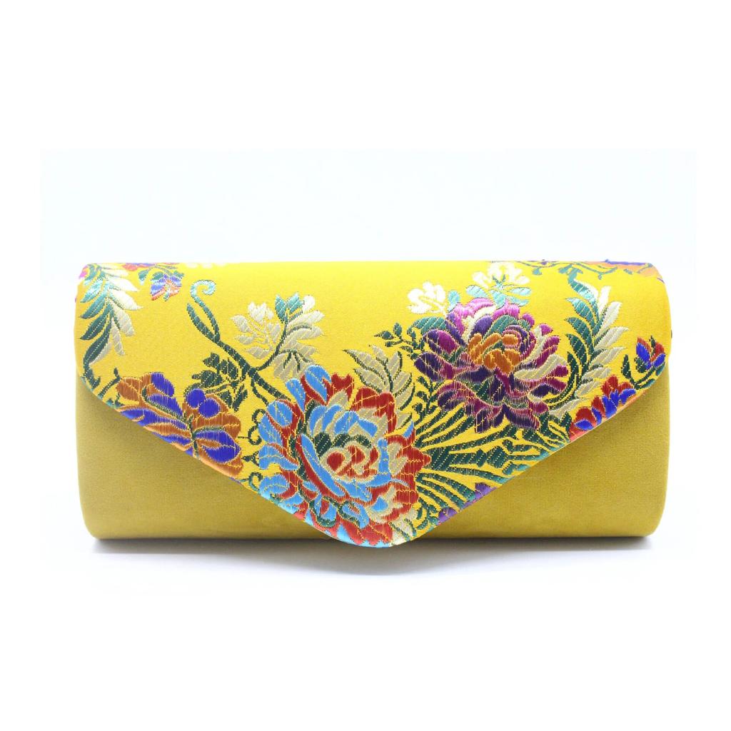 Vintage Suede Clutch Bag Wedding Embroidered Flower Shoulder Bag With Sling Evening Purse Bags Women'S Yellow Clutches