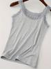 Elegant Lace Trim Women Camisole Solid Color Vest, Lace Patchwork, Round Neck Camisole Women's Top
