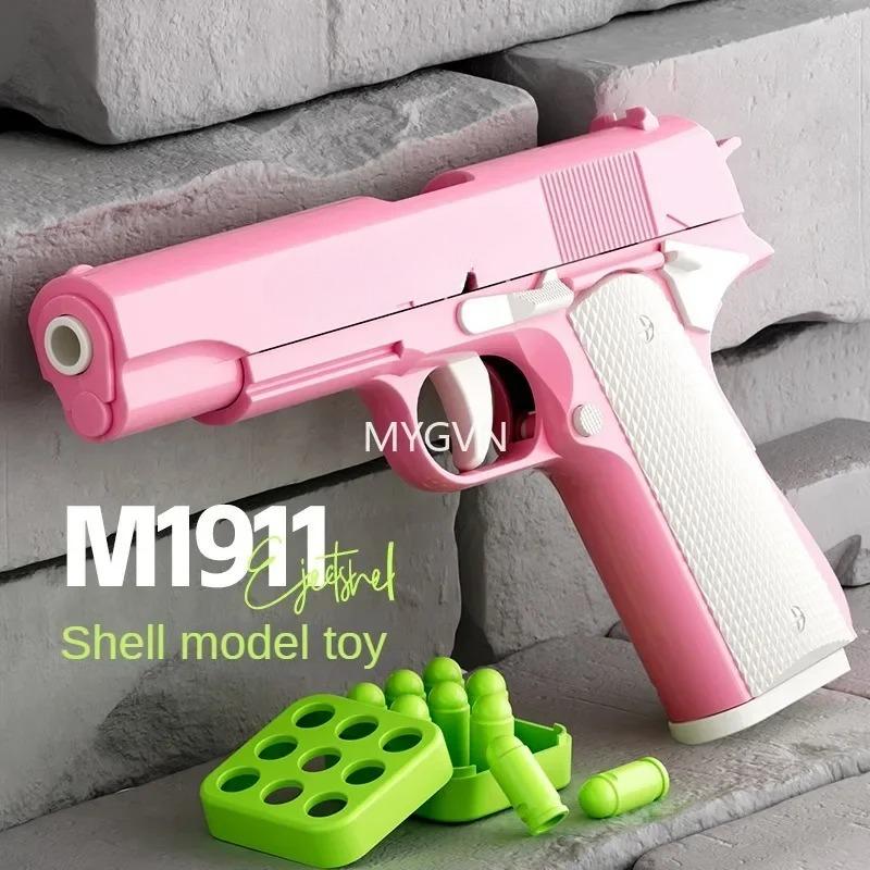 Pistol de jucărie colorat cu ejectare de cartuș, replică nefocabilă cu ejectare manuală a cartușelor, jucărie fidget pentru ameliorarea stresului, element de afișare unic, cadou pentru băiat