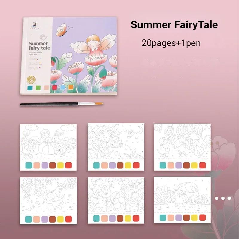 20Sheets Creative Watercolor Painting Book for Kids Fairy Tale Animal Flowers Gouache Graffiti Drawing Picture DIY Toy
