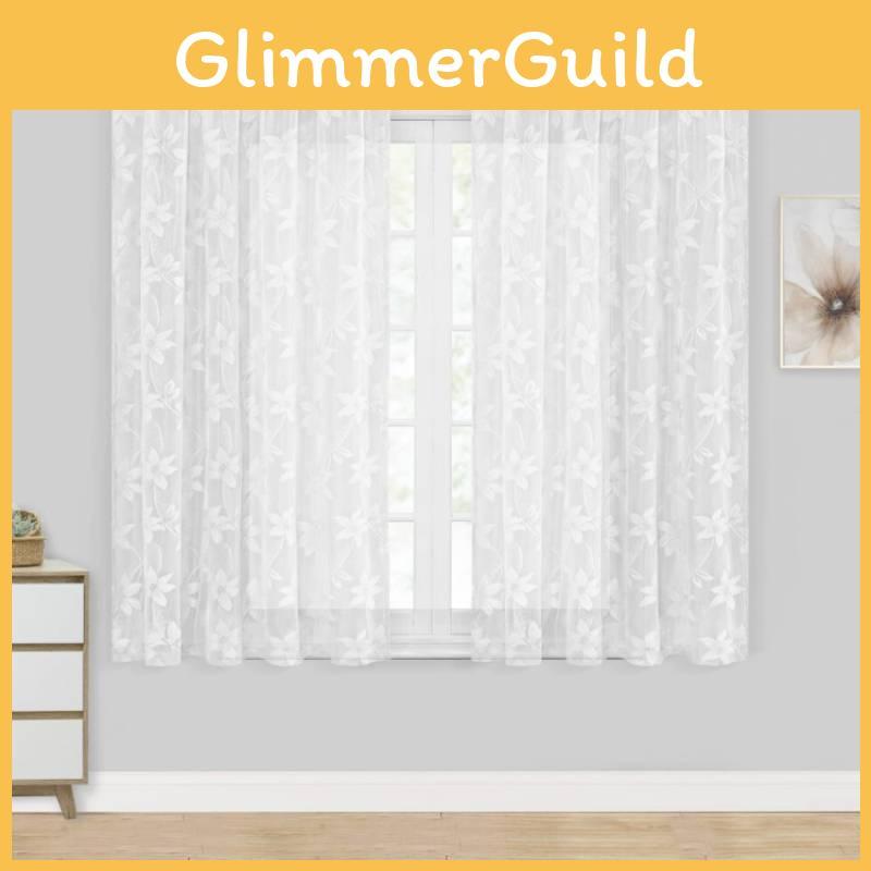 Floral White Lace Sheer Curtains For Daily Bedroom Kitchen Decoration Set 2 Of