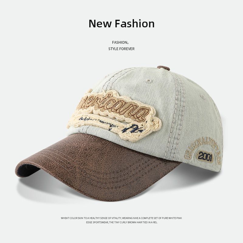 

Hat Female Baseball Cap South Korea Deep Top Beauty Style Washed-out Vintage Distressed Embroider Sun-Proof Denim Peaked Cap Tide dm cap-light blue All yards