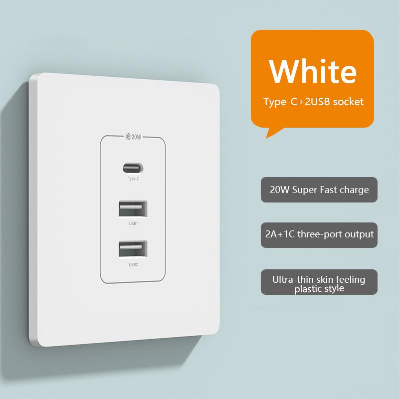 Universelle Smart-Steckdose 20W Superschnellladung Typ C USB-Anschluss Glas Kunststoff Strom Wandstecker, Ladeadapter Doppel-USB-Steckdose 220V
