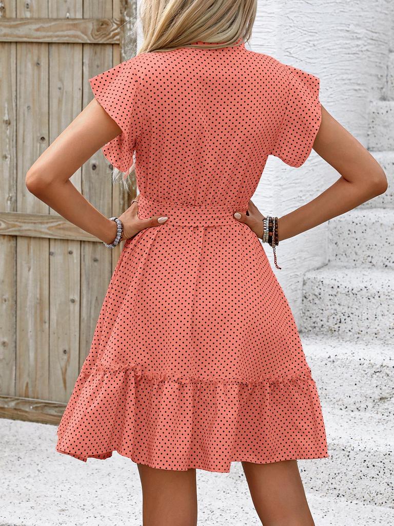 2025 Summer Elegant Polka Dot Ruffle Sleeve A-Line Midi Dress for Women