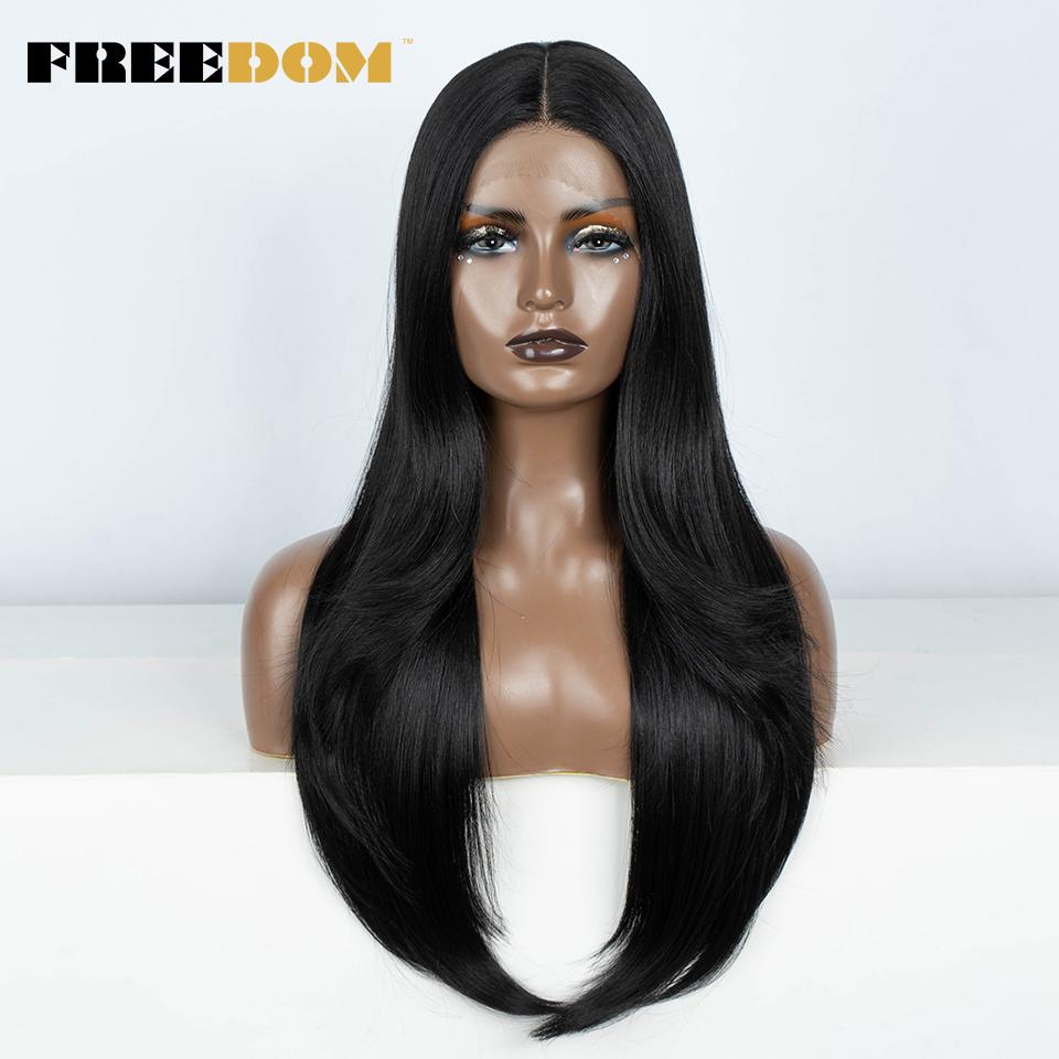 

FREEDOM 28 Inch Straight Synthetic Lace Front Wigs For Women Ombre Brown Blonde Highlight Layer Cosplay Lace Wigs Heat Resistant (as the picture,28inches&13x4x1 T Lace Wigs)