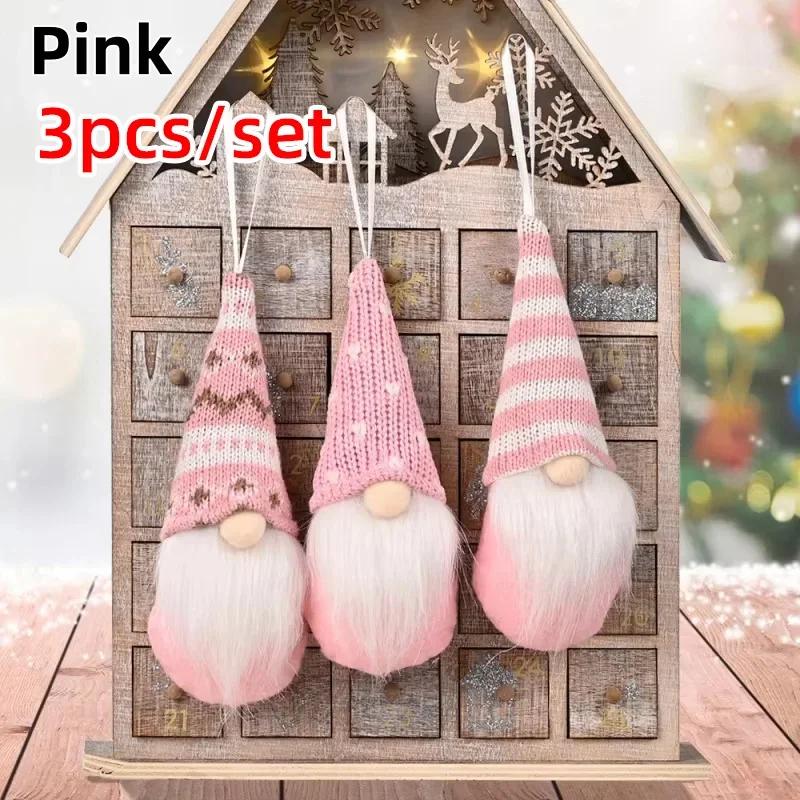 3 pcs Gnomes de Noël en Peluche Poupée Père Noël Tissu Tricoté Ornements Suspendus Arbre de Noël Gonk Nain Elfe Décoration Cadeaux Nouvel An