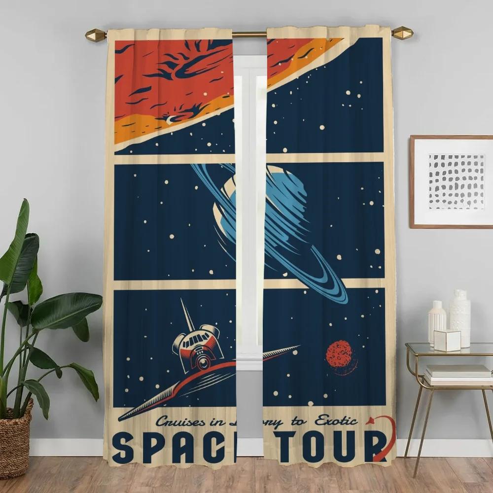 Curtains Child Room Extraterrestrial Blackout Curtain for Room 2 Panel Home Interior Curtains Shades Halloween Decoration Living
