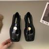 Thick-soled Black Square Head British Style Small Leather Shoes Women's Shoes Spring 2025 Retro Loafers Design Sense Single Shoes