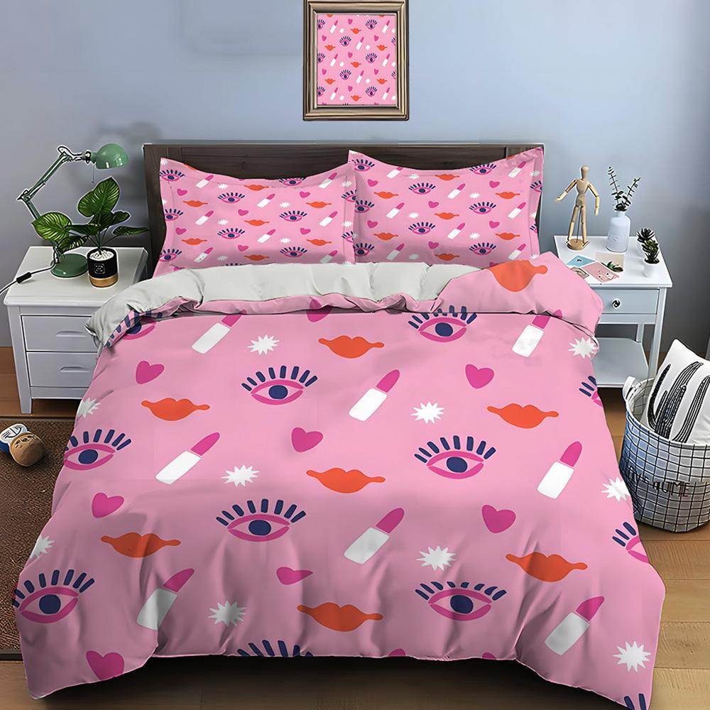 3PC Fashion Make Up Print Bedding Set Duvet Cover 1 Duvet Cover 2 Pillowcases Adult and Children Bedding Set Luxury Girls Gifts