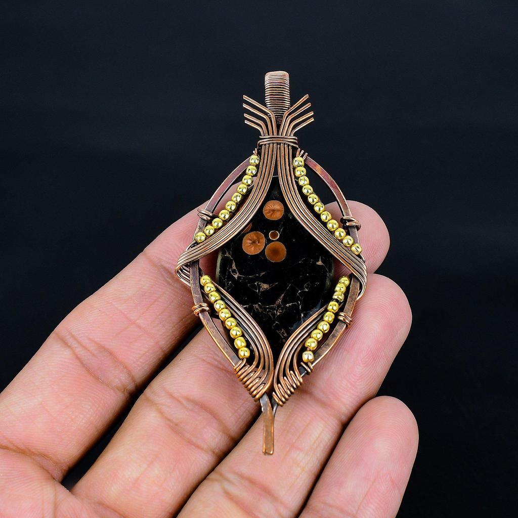 Peanut Obsidian 999 Copper Wire Wrapped Pendant, Handmade Gemstone Jewelry Pendant Gift For Birthday
