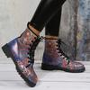 Boots Women's Autumn and Winter  British Fashion Women's Tooling Boots Skull and Flower Print High-top Boots Ladies
