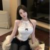 With chest pad, lace splicing neck sling vest for women's summer inner with Spice Girls sexy short top outside