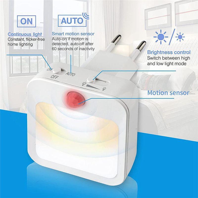 AEE4-Motion Sensor LED Night Light Lamps Children's Night Light Smart LED Night Lamp For Bedside Table Bedroom Nigh EU Plug