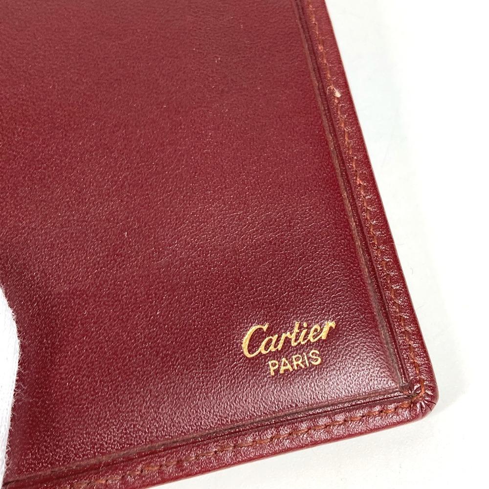 CARTIER Must de Line logo Card Holder Pass Case Card Case Leather wine-red