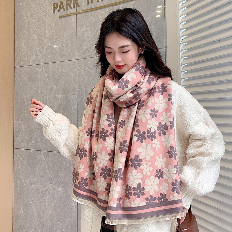New Scarves For Women In Autumn And Winter Fashionable Cashmere Scarves Floral Prints Warm And Thickened Shawls