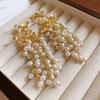 Europe and The United States Exaggerated Maple Leaf Pearl Tassel Earrings Personality Earrings for Women Temperament  Zircon