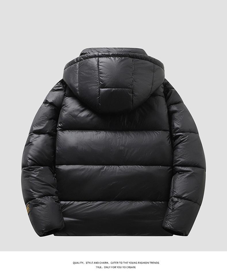 Men's High-End Black and Gold Cotton Hooded Winter Jacket – Warm, Thick, Windproof, Cold-Resistant Outerwear