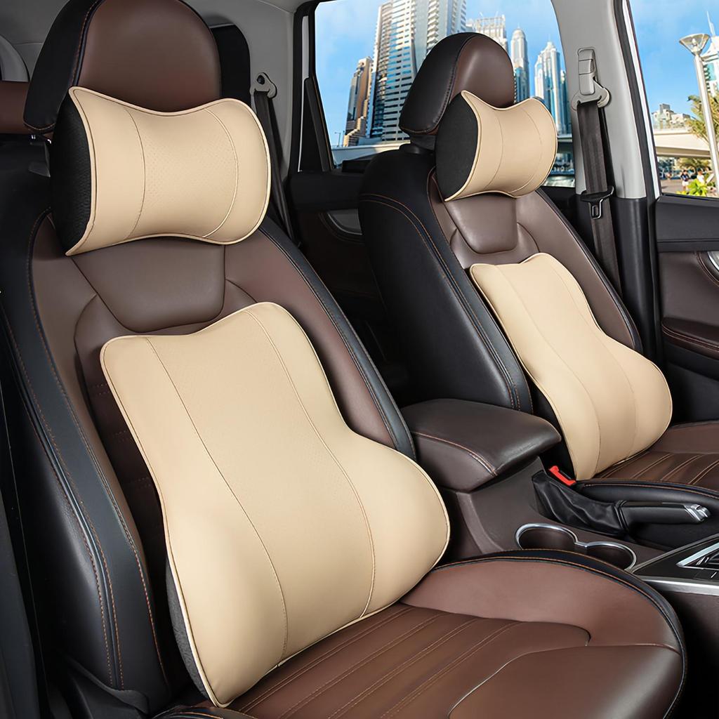 Leather Car Headrest Neck Protector Pillow Bolster Car Pillow Car Pillow Car Interior Supplies Memory Foam Lumbar Pillow
