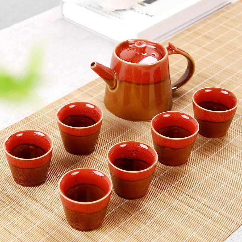 Chinese Travel Kung Fu 7pcs Tea Sets Ceramic Portable Porcelain Service Gaiwan Simple Cups Teapot Gift Box ZM227