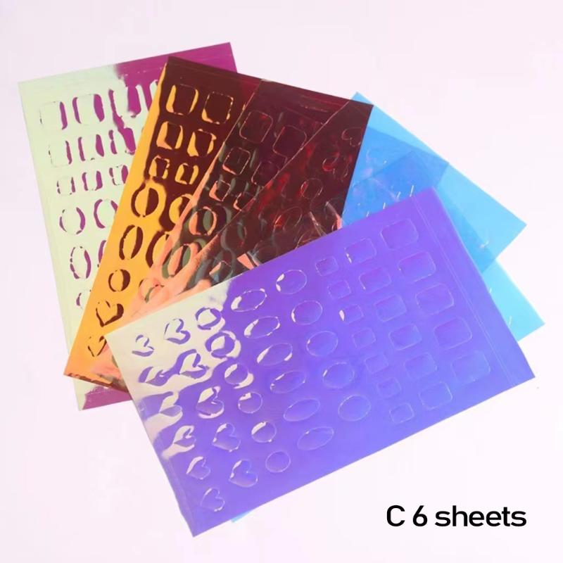 

6/11 Sheets 3D Aurora Geometric Shape Ice Nail Foils Sticker Glass Paper Color Paper Nails Film Decals Cube Heart Nail Stickers C