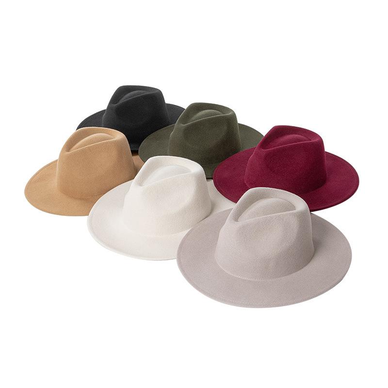 Autumn and winter new fashion casual bare body wide brim wool jazz hat outdoor shopping warm concave top hat tide