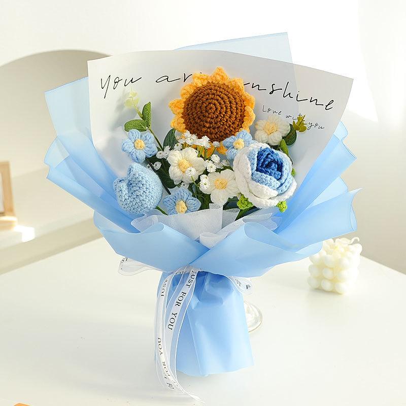 

Never Wilt Handmade Crochet Sunflower Tulip Bouquet Artificial Flowers Mother Day Gift Home Table Decor Love Souvenir 1pc