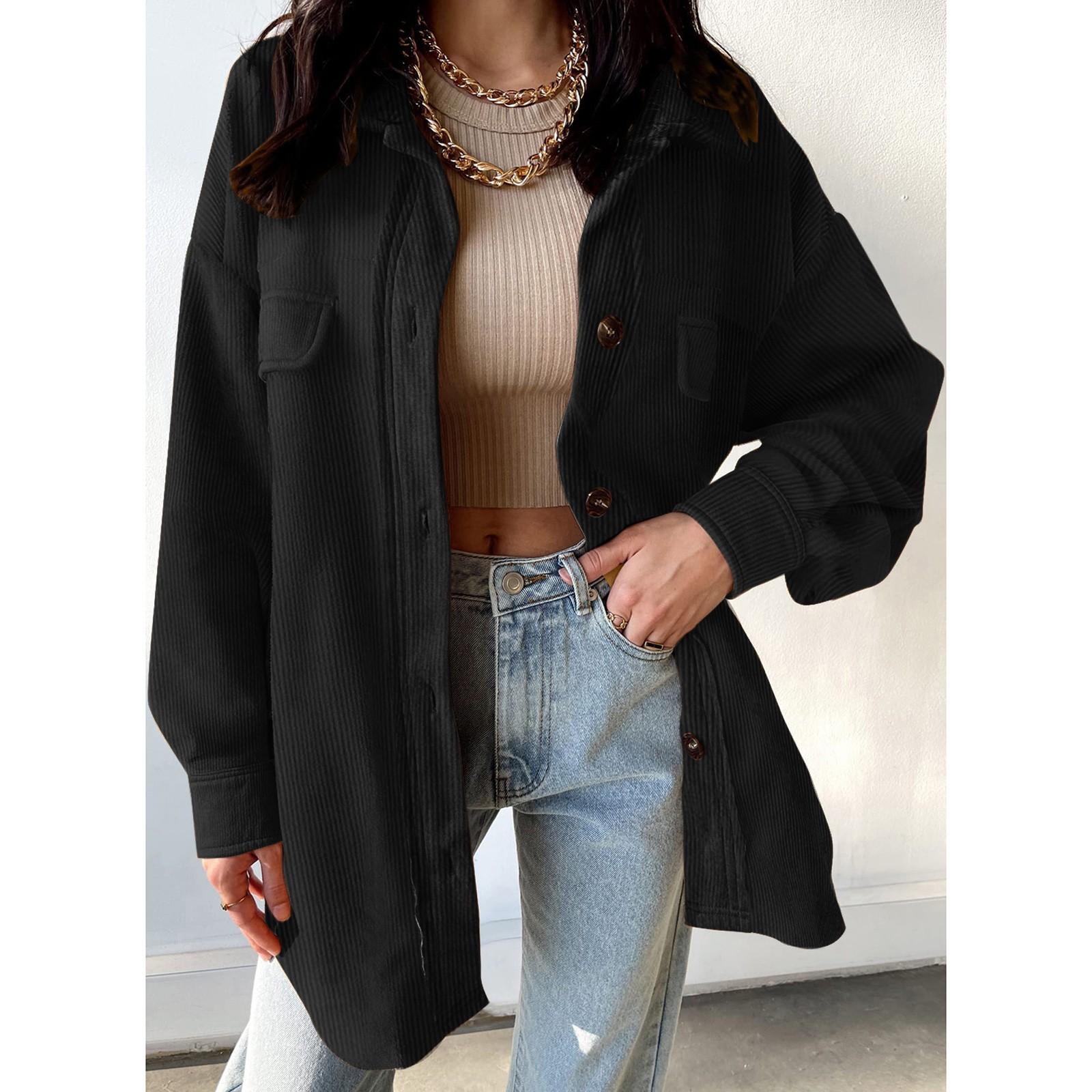 

Женская однотонная рубашка с длинным рукавом, темпераментная вельветовая куртка L чёрный