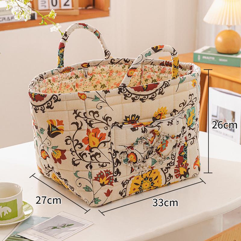 Floral Large Capacity Fabric Laundry Hamper with Easy Carry Handles Rural Pastoral Style Clothing Storage Baskets Home Organizer