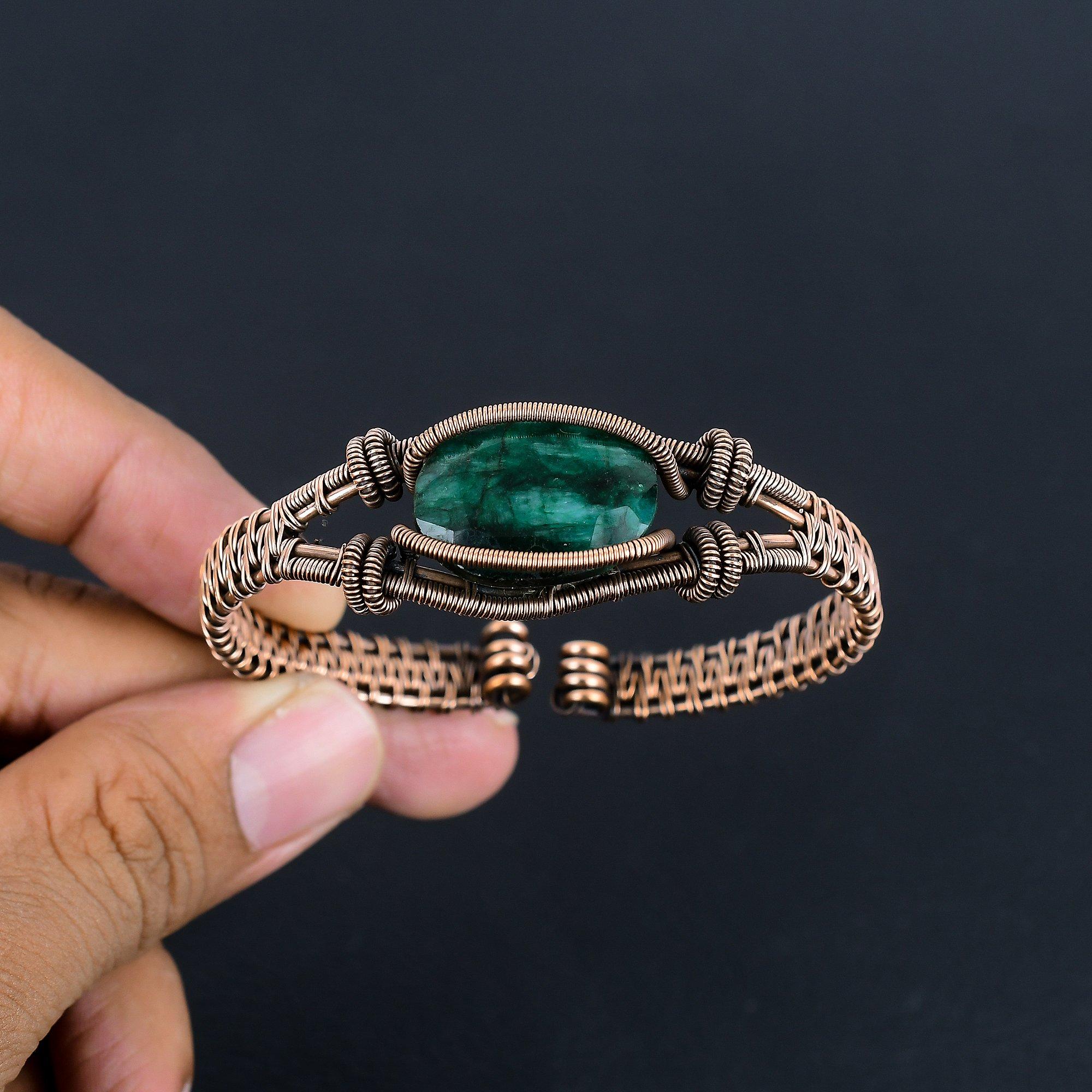 

Изумрудный браслет, Браслет, обернутый медной проволокой 999 пробы, Ювелирные изделия из драгоценных камней ручной работы, Подарки для жены, Совершенно новый браслет
